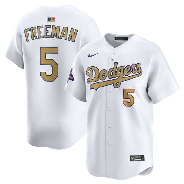 Mens Los Angeles Dodgers #5 Freddie Freeman White 2025 Gold Collection Limited Stitched Jersey Dzhi